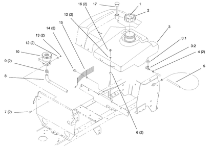 Fuel Tank And Hydro Reservoir Diagram and Parts List for 72104 8900001 - 8900599 Toro Lawn Tractor