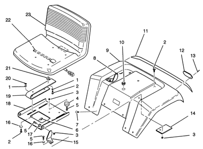 Fender And Seat Assembly Diagram and Parts List for 22-14O502 2000001 - 2999999 Toro Lawn Tractor
