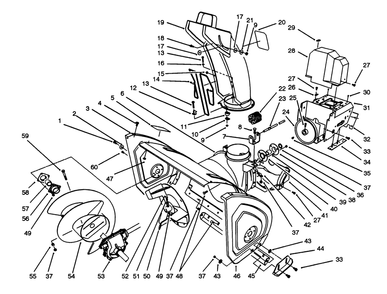 Housing & Chute Assembly Diagram and Parts List for 38555 3900001 - 3999999 Toro Snow Blower