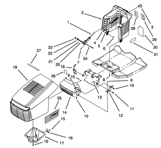Hood Assembly Diagram and Parts List for 71213 59000001 - 59100000 Toro Lawn Tractor