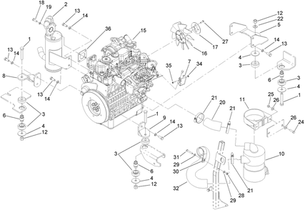 Engine, Exhaust And Air Intake Assembly Diagram and Parts List for 74265TE (270000001-270999999)(2007) Toro Lawn Mower