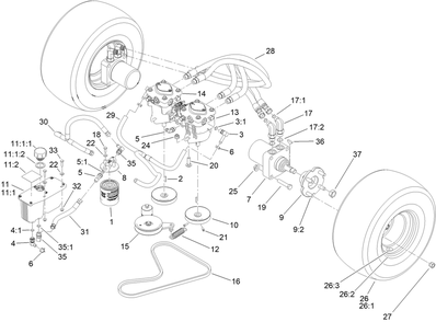 Traction Drive Assembly Diagram and Parts List for 74534TE 418000000 - 999999999 Toro Lawn Tractor