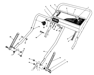 Handle Assembly Diagram and Parts List for 20214 2000001 - 2999999 Toro Lawn Mower