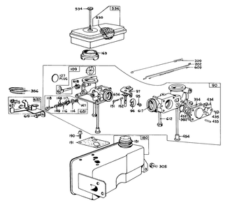 Model 299448 Carburetor Assembly (Recoil & Electric) Diagram and Parts List for 57043 1000001 - 1999999 Toro Lawn Tractor