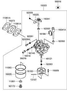 Carburetor Assembly Diagram and Parts List for 22200TE (310000001-310999999)(2010) Toro Lawn Mower