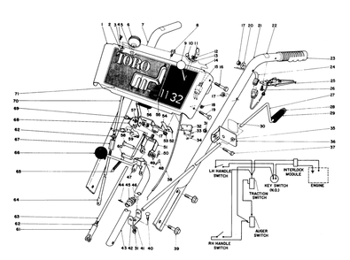 Handle Assembly Diagram and Parts List for 38090 3000001 - 3999999 Toro Snow Blower