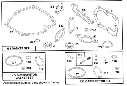 Engine Briggs & Stratton Model 12e802-0653-01 Diagram and Parts List for 21000BC 5900001 - 5999999 Toro Lawn Tractor Accessories