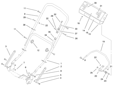 Handle Assembly Diagram and Parts List for 20481 7900001 - 7999999 Toro Lawn Mower