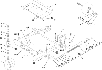 Front Frame Assembly Diagram and Parts List for 74416TE (280000001-280999999)(2008) Toro Lawn Mower
