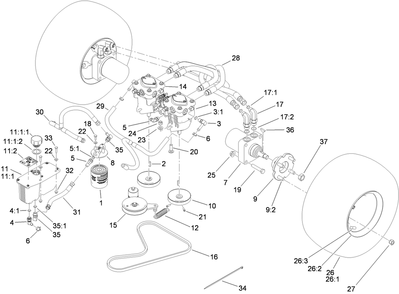 Traction Drive Assembly Diagram and Parts List for 79534 (310000001-310999999)(2010) Toro Lawn Mower