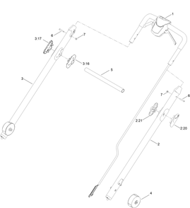 Handle Assembly Diagram and Parts List for 21836 321000001 - 321999999 Toro Lawn Mower