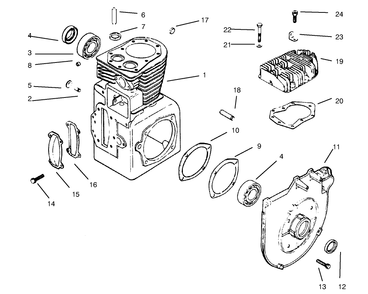 Crankcase And Cylinder Head Diagram and Parts List for 73402 7900001 - 7999999 Toro Lawn Tractor