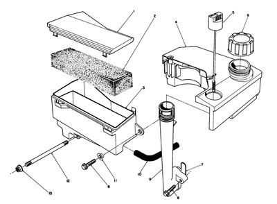 Air Cleaner & Fuel Tank Assembly (Engine Model No. Vml0-2) Diagram and Parts List for 26621B 1000001 - 1999999 Toro Lawn Mower