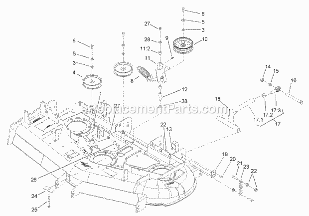 Idler, Pulley/Lift Strut, Chain Assembly Diagram and Parts List for 74177 230000001-230007000 Toro Lawn Mower