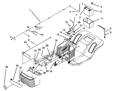 Electrical Assembly Diagram and Parts List for 71184 5900001 - 5910000 Toro Lawn Tractor