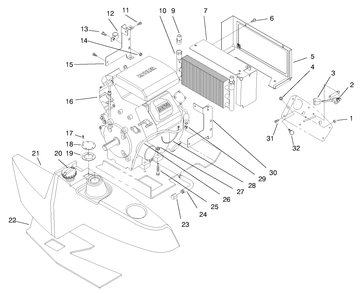Engine And Fuel Tank Diagram and Parts List for 74182 (890184-891199)(1998) Toro Lawn Tractor