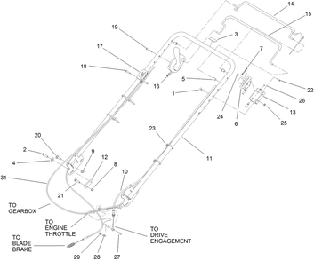 Handle Assembly Diagram and Parts List for 22203TE (312000001-312999999)(2012) Toro Lawn Mower