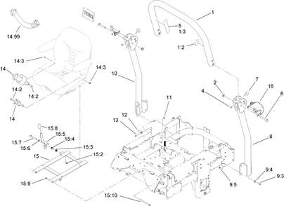 Roll-Over Protection System Assembly 1 Diagram and Parts List for 74279TE (290000001-290999999)(2009) Toro Lawn Tractor