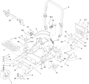 Frame, Caster And Z Stand Assembly Diagram and Parts List for 74919TE 400000000-401899999 Toro Lawn Mower