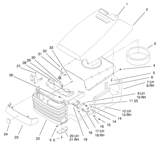 Hood & Grill Assembly Diagram and Parts List for 72070 9900001 - 9999999 Toro Lawn Tractor