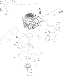 Engine, Clutch And Muffler Assembly Diagram and Parts List for 74906 403247600-404319999 Toro Lawn Mower