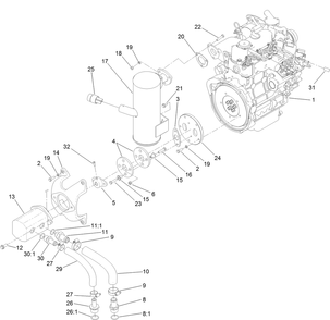 Engine, Muffler And Pump Assembly Diagram and Parts List for 22337CP 410400000 - 999999999 Toro Lawn Tractor Accessories