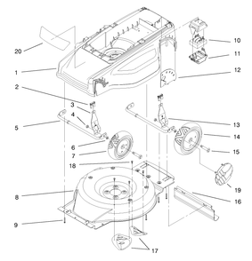 Deck, Liner And Wheel Assembly Diagram and Parts List for 21040 7900001 - 7999999 Toro Lawn Mower