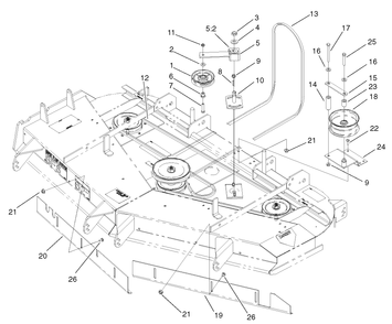 Deck, Belt And Idler Arm Assembly Diagram and Parts List for 74213 (230000001-230006000)(2003) Toro Lawn Mower