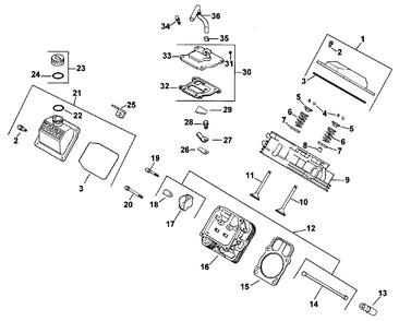 Head/Valve/Breather Diagram and Parts List for 74187 (200000001-200000500)(2000) Toro Lawn Mower