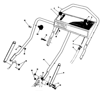 Handle Assembly Diagram and Parts List for 20627C 7000001 - 7999999 Toro Lawn Mower