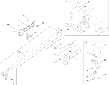 Upper Shaft, Handle And Powerhead Assembly Diagram and Parts List for 51975 311000001 - 311999999 Toro Trimmer