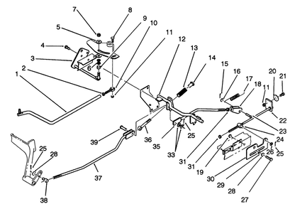 Brake And Hydro Linkage Diagram and Parts List for 42-16BE01 2000001 - 2999999 Toro Lawn Tractor
