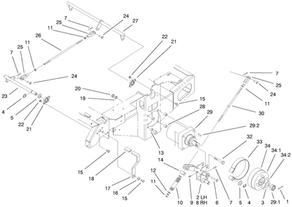 Parking Brake System Assembly Diagram and Parts List for 74170 990001 - 999999 Toro Lawn Tractor