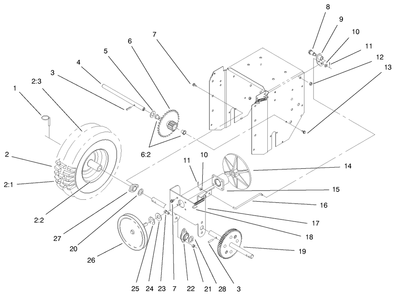Lower Traction Assembly Diagram and Parts List for 38084 9900001 - 9999999 Toro Snow Blower