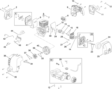 Muffler, Carburator And Fuel Tank And Housing Assembly Diagram and Parts List for 51974 310000001 - 310999999 Toro Trimmer