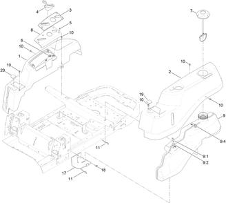 Body Styling And Fuel Pod Assembly Diagram and Parts List for 74750 316000001 - 316999999 Toro Lawn Tractor