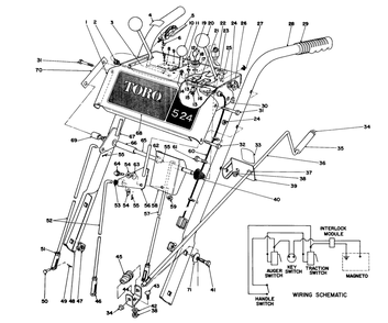 Handle Assembly Diagram and Parts List for 38040 6000001 - 6999999 Toro Snow Blower