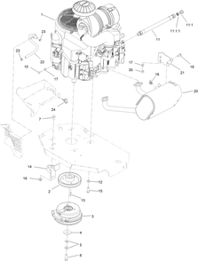 Engine, Muffler And Clutch Assembly Diagram and Parts List for 74942TE (316000001-316999999)(2016) Toro Lawn Tractor