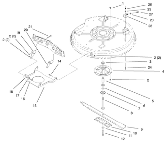 32" Deck Components Assembly Diagram and Parts List for 71199 9900001 - 9999999 Toro Lawn Tractor