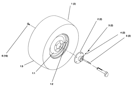 Rear Wheel Diagram and Parts List for 72064 6900001 - 6999999 Toro Lawn Tractor