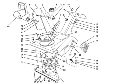 Upper Shroud Assembly Diagram and Parts List for 38195 2000001 - 2999999 Toro Snow Blower
