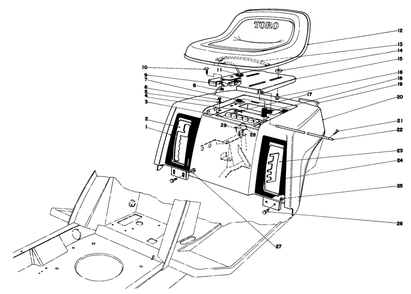 Rear Body & Seat Assembly Diagram and Parts List for 57385 0000001 - 0999999 Toro Lawn Tractor