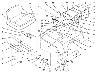 Fender, Seat & Tail Lights Diagram and Parts List for 73521 6900001 - 6999999 Toro Lawn Tractor