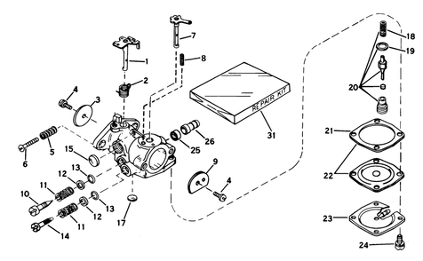 Carburetor No. 631887 Diagram and Parts List for 38020 8000001 - 8999999 Toro Snow Blower