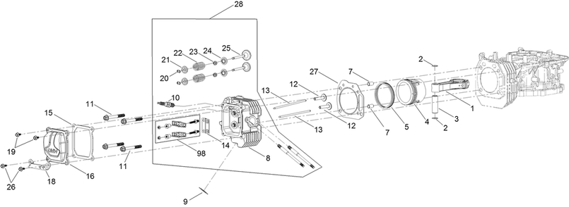Piston And Cylinder Head Assembly Diagram and Parts List for 33522 402263122 - 410999999 Toro Trimmer
