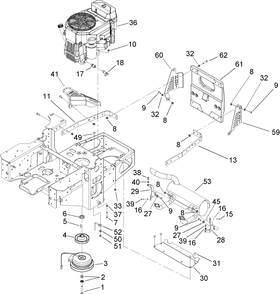 Engine, Clutch And Muffler Assembly Diagram and Parts List for 74416 (250000001-250005000)(2005) Toro Lawn Mower