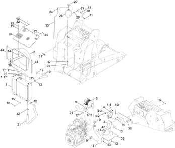 Radiator And Air Cleaner Assembly Diagram and Parts List for 22328 408963400 - 409588175 Toro Lawn Tractor Accessories