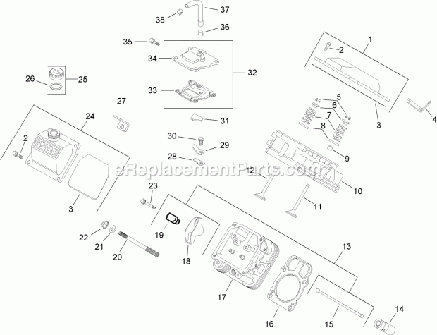Head / Valve / Breather Assembly Kohler Ch740 Diagram and Parts List for 74284 280000001-280999999 Toro Lawn Mower