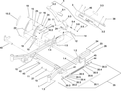 Front Frame Assembly Diagram and Parts List for 74238CP (280000001-280999999)(2008) Toro Lawn Mower