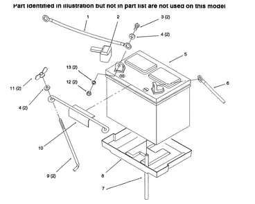 Battery Diagram and Parts List for 73423 6900001 - 6999999 Toro Lawn Tractor